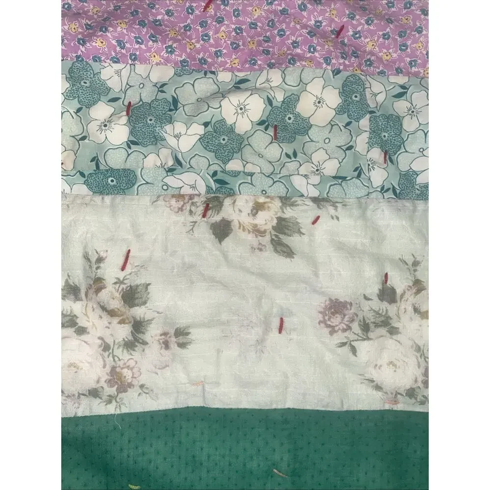 Vintage Handmade Hand Knotted Twin Sz Cotton Quilt Patchwork 77”x 58”